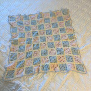 Handmade Crocheted Baby‎ Blanket In Pastel PInk blue Soft Cozy Square 30x30
